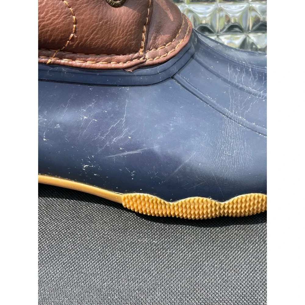 Sperry Saltwater Duck Boot Girls 6M Navy Blue Brown Leather YG55203 Waterproof